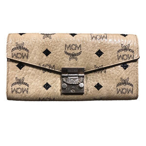 MCM VICETOS Beige Signature Logo Continental Locking Wallet WOC MCM Chain Strap